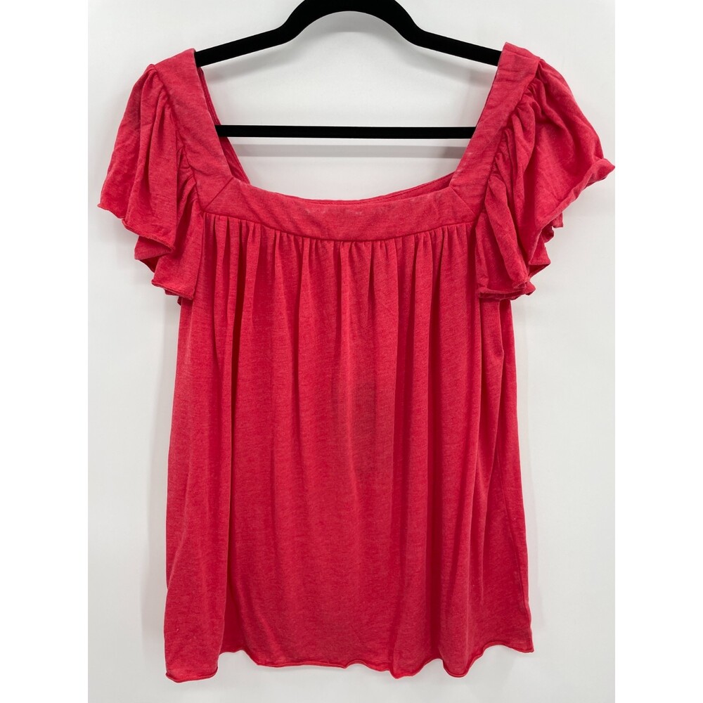 NWT CHASER Red Square Neck Flutter Sleeve Short Sleeve Top Size M